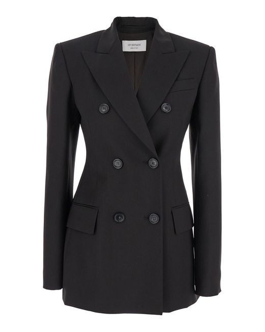 Sportmax Black 'Adamo' Bouble-Breasted Jacket With Peak Revers