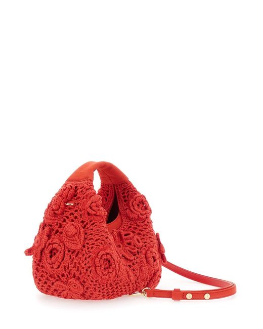 Ganni Red Handbag Hobo Mini Crochet Cotton
