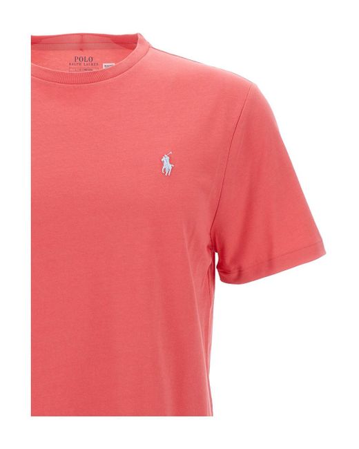 Polo Ralph Lauren Pink Crewneck T-Shirt With Pony Embroidery for men
