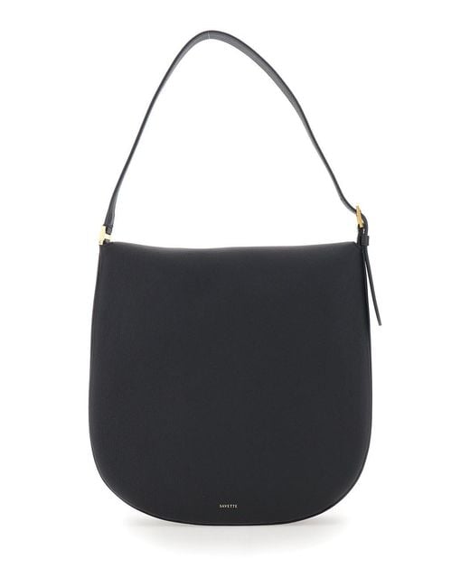 SAVETTE Black Shoulder Bag 'Tondo' With Adjustable Strap And Logo Plate On T