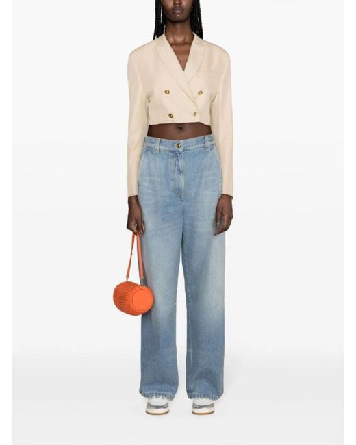 Palm Angels Blue Light High-Waisted Wide Jeans With Logo