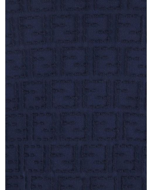 Fendi Blue Crewneck T-Shirt With All-Over Ff Logo Embroidery for men