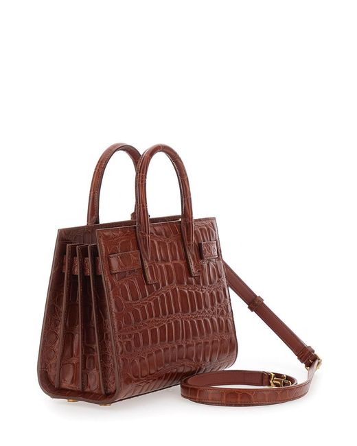 Saint Laurent Brown Handbag With Adjustable And Removable Shoulder Strap And Crocodile-Embossed Effect