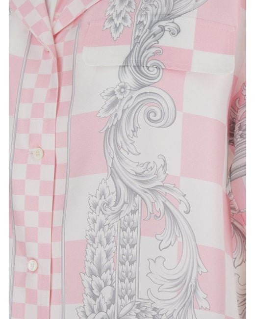 Camicia Con Stampa Scacchiera Barocca di Versace in Pink