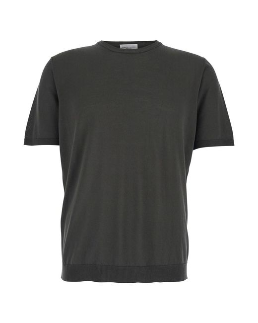 Roberto Collina Black Crew Neck T-Shirt With Ribbed Cotton Finishes Me for men