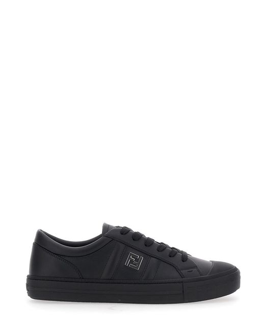 Fendi Black Â€Œdominoâ€ Low-Top Sneakers With Metallic Logo On The Side for men