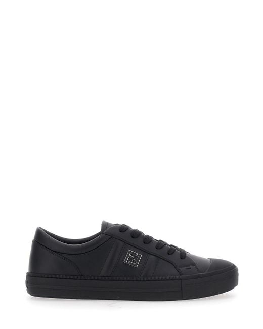 Fendi Black Â€Œdominoâ€ Low-Top Sneakers With Metallic Logo On The Side for men