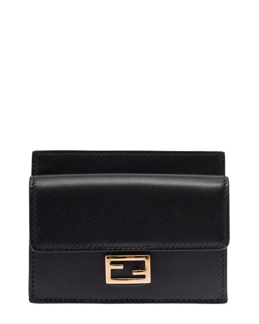 Fendi Black Woman's Leather Card Holder With Logo Buckle