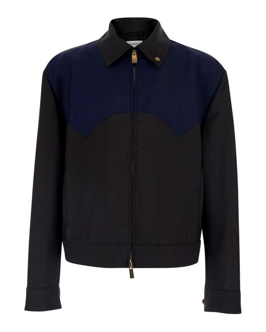Versace Blue Jacket With Classic Collar And Zip Closure On The Front for men