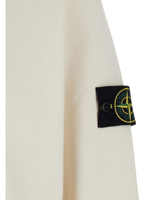 Stone Island White Hooded Sweatshirt With Fixed Hood And Front Logo for men