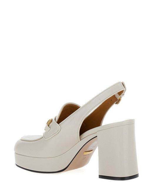 Gucci White Mules With Horsebit Detail