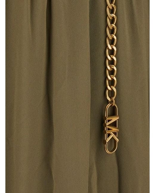 MICHAEL Michael Kors Green Long Dress With Long Sleeves And Ruches Det