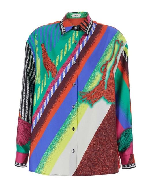Versace Multicolor Shirt With Classic Collar And All-Over Print
