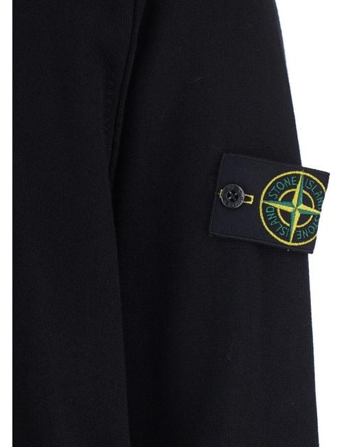 Stone Island Blue Crewneck Long-Sleeve T-Shirt With Logo Patch On The Sleeve for men