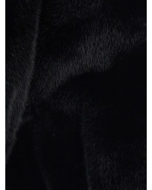 VALENTINI 1972 Black Eco Mink Coat With Notched Collar And Front Closure In