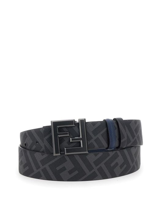 Fendi Blue Reversible Belt With Square Ff Buckle for men