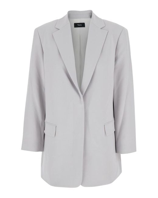 Theory Gray Single Breasted Jacket With Classic Lapels