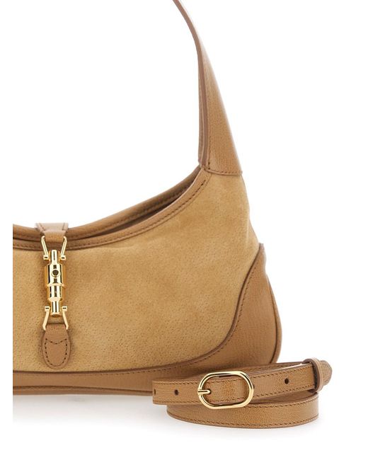 Gucci Natural 'Jackie 1961' Shoulder Bag With Clasp Closure And Adjustable Strap