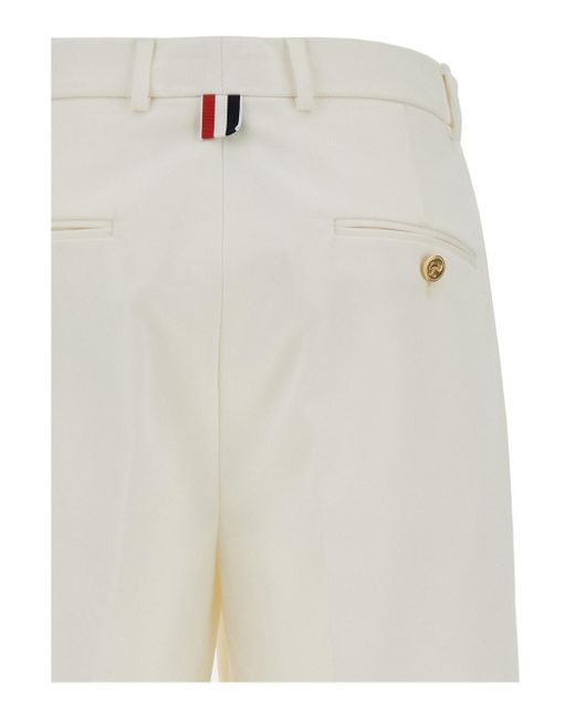 Thom Browne White Relaxed Pants With 4bar Rwb Detail In Cotton Woman