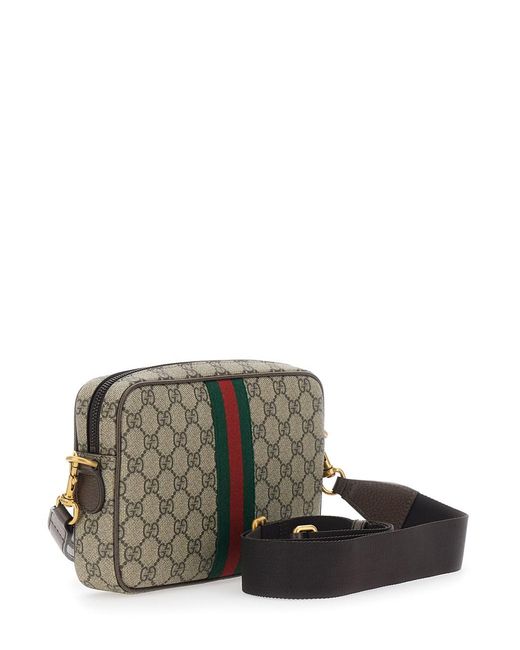 Gucci Gray 'Ophidia' Crossbody Bag With Adjustable And Removable Shoulder Strap And Web Detail On The Front for men
