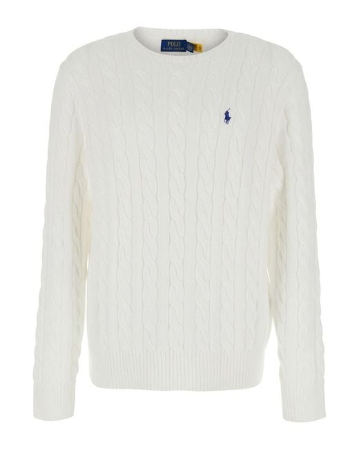 Polo Ralph Lauren White Sweater With Round Neck And Pony Embroidery On for men