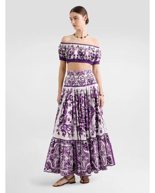 Dolce & Gabbana Purple Cotton Skirt With "Majolica" Print