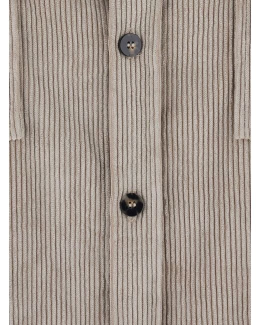 Le Plain Gray Corduroy Shirt With Collar And Long Sleeves