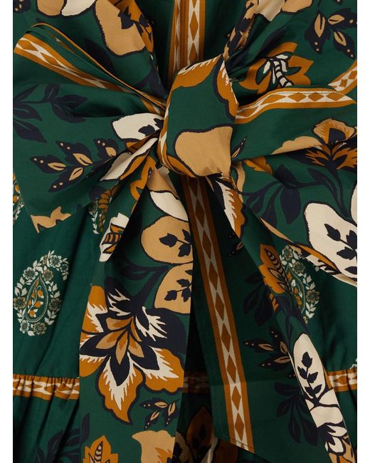 Farm Rio Green 'Ayla' Mini Dress With All-Over Floral Motif And Bow On The Front