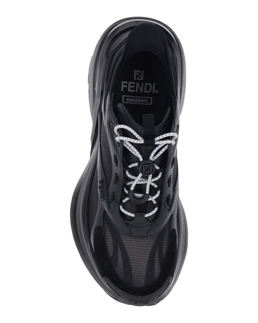 Fendi Black 'F-Light' Low Top Sneakers With Ff Motif On The Side And Chunky Sole