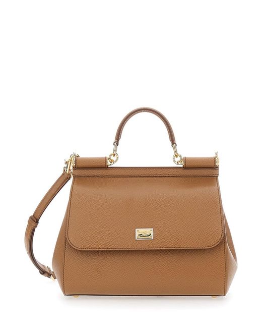 Dolce & Gabbana Brown 'Sicily' Medium Handbag With Adjustable And Removable Shoulder Strap And Logo Plaque On The Front