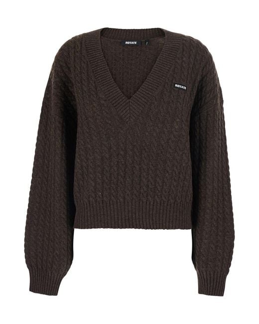 ROTATE BIRGER CHRISTENSEN Black Sweater With V-Neck And Cable Knit