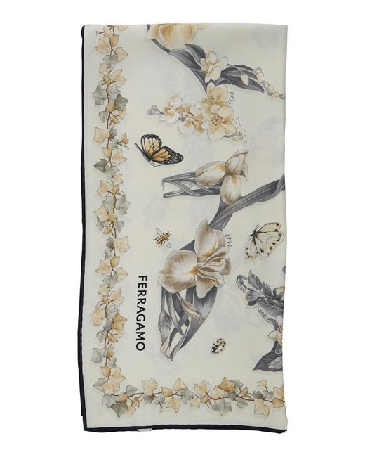 Ferragamo Gray Silk Scarf Floral Print