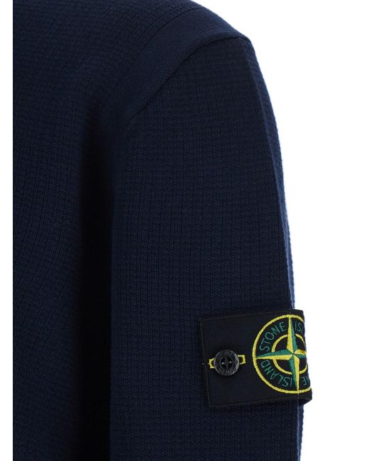 Stone Island Blue Shirt With Polo-Style Collar And Logo Patch On The S for men