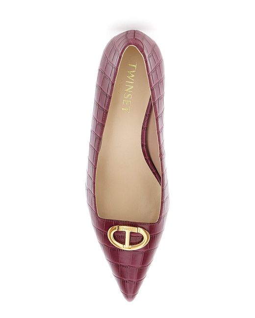 Twinset Pink Bordeaux Pumps With Low Stiletto Heel And Embissed Crocodile E