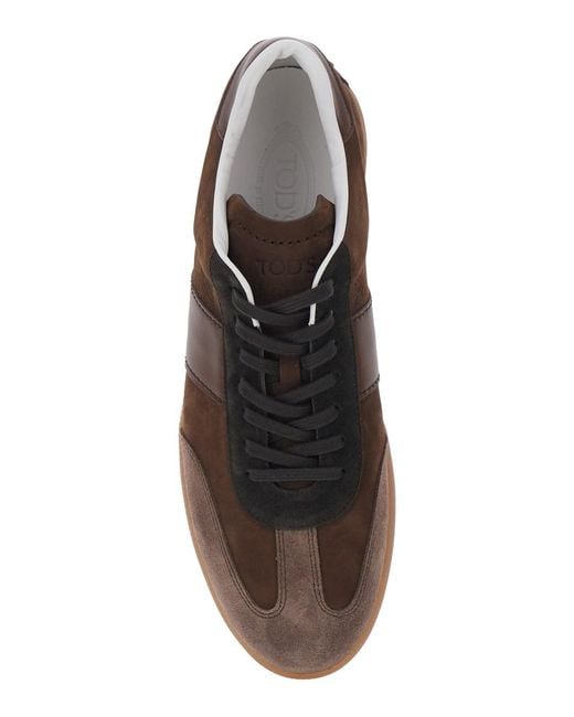 Tod's Brown Low Top Sneaker With Logo On Tongue And Inserts Design for men