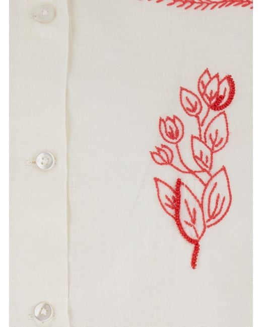 Roy Rogers White Harvest Shirt With Floral Embroidery