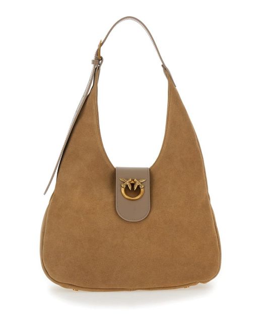 Pinko Brown Small Hobo Bag With Logo Detail