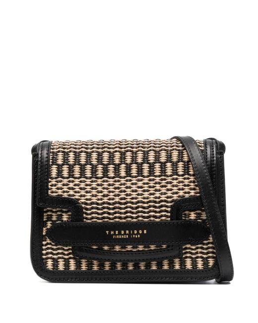 The Bridge Black And Wicker Lucrezia Crossbody Bag In Straw And Leather Woman