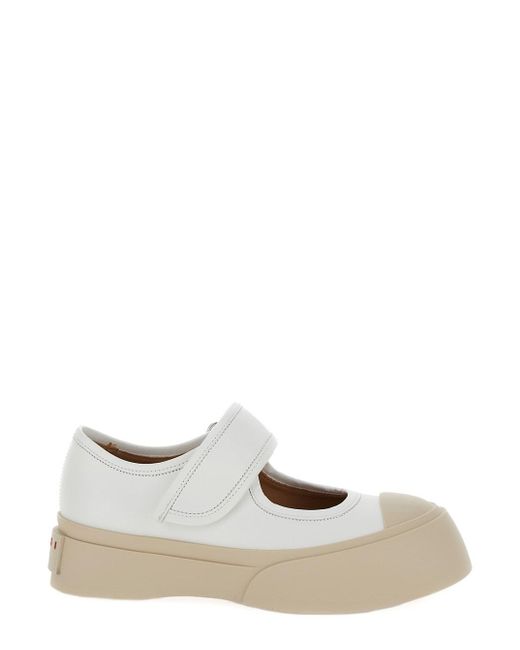 Marni White 'Pablo' Mary Janes With Strap And Logo