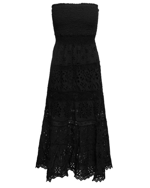 Temptation Positano Black Embroidered Bustier Long Dress In Cotton Woman
