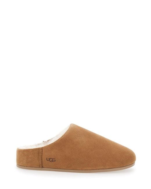Ugg Brown 'Elea' Mules With Logo Lettering On The Side And Shearling Lining