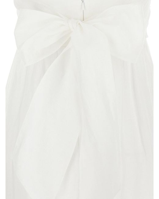 Max Mara White Long Linen V-Neck Dress