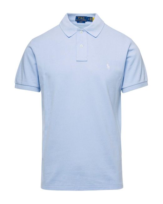 Polo Ralph Lauren Blue Light Logo Embroidered Polo Shirt for men