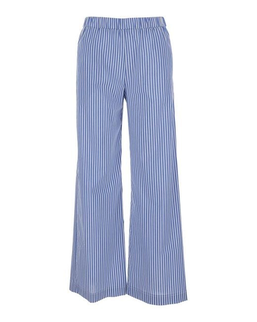 Le Plain Blue Pants With Wide Leg And All-Over Stripes