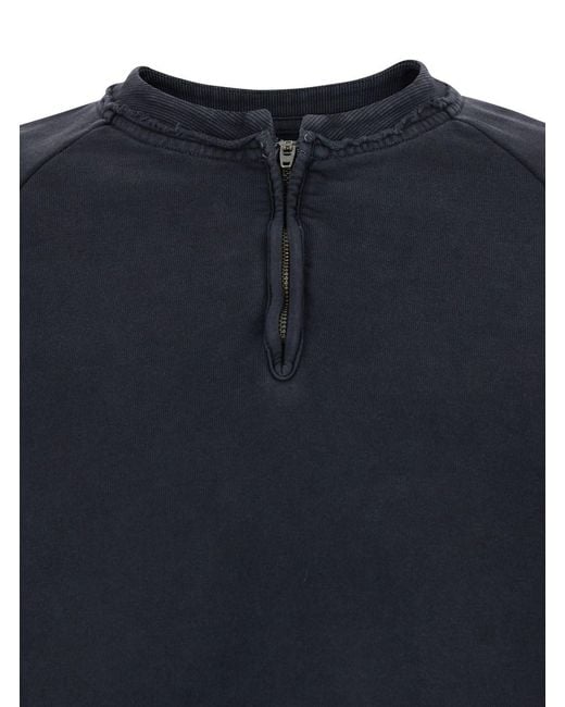 TONYWACK Blue Crewneck Sweatshirt With Half Zip Closure On The Front for men
