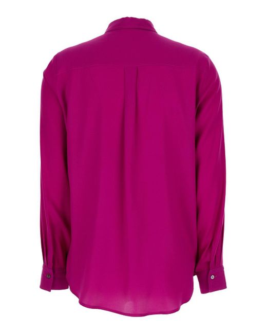 Plain Pink Fuchsia Relaxed Shirt With Mother-Of-Pearl Buttons