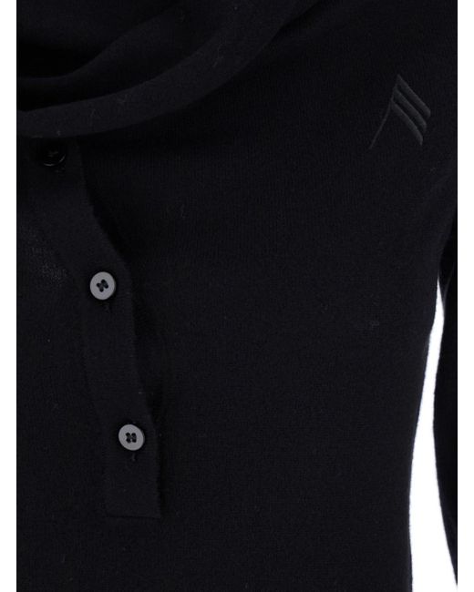 The Attico Black Mini Dress With Cowl Neck And Flared Sleeves