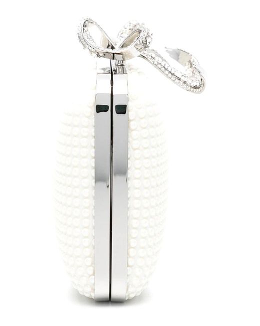 Clutch Con Decorazione Con Perle E Dettaglio Con Fiocco di Self-Portrait in White