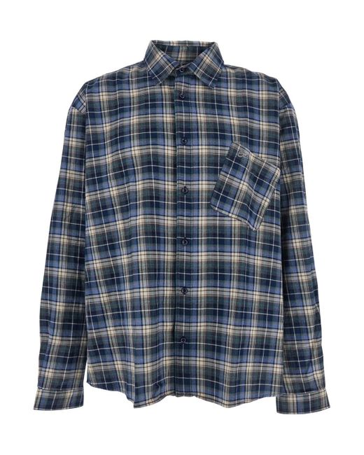Camicia Con Motivo A Quadri E Logo Lettering Sul Fronte di ERL in Blue da Uomo