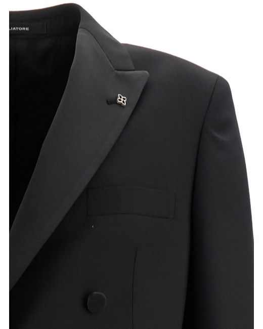 Tagliatore Black Double-breasted Tuxedo With Peak Revers In Wool Man for men